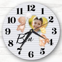 Blue Photo Frame Woodland Animal Personalised Gift Clock - thumbnail 1