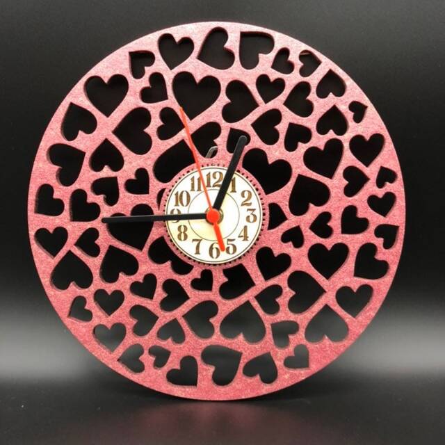 Pink Glitter Wall Clock Wood Heart Laser Cut - image 1