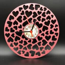 Pink Glitter Wall Clock Wood Heart Laser Cut - thumbnail 1
