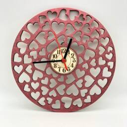 Pink Glitter Wall Clock Wood Heart Laser Cut - thumbnail 2