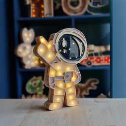 Astronaut Night Light - Wooden Space Nursery Lamp Led Kids Room Decor Explorer Gift - thumbnail 3