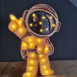 Astronaut Night Light - Wooden Space Nursery Lamp Led Kids Room Decor Explorer Gift - thumbnail 2
