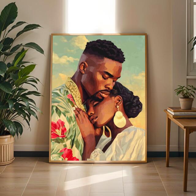 Geometric Embrace Art Print Afrocentric Style, Green Red Brown Cream Poster - Poster Only - image 1