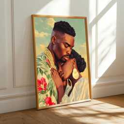 Geometric Embrace Art Print Afrocentric Style, Green Red Brown Cream Poster - Poster Only - thumbnail 2