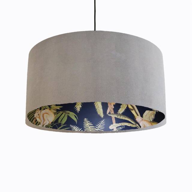 Light Grey Velvet & Tropical Lampshade With Dark Monkey Lining - image 1