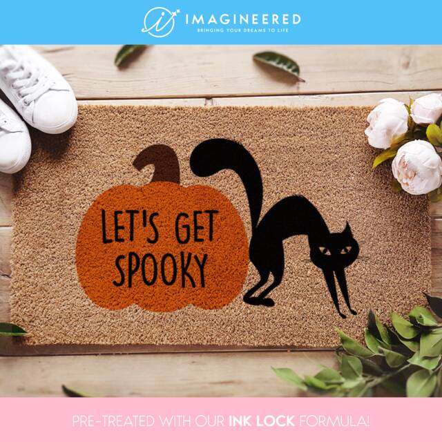 Let's Get Spooky Doormat - Seasonal Coir Mat Housewarming Gift Fall Halloween Decor - image 1