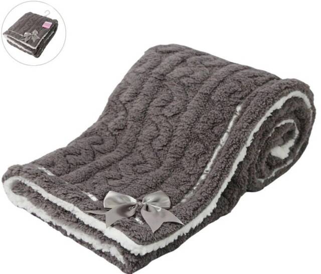 Personalised Baby Blanket, Embroidered, Deluxe Plush With Bow & Sherpa , Personalized Baby Gift, Ash Grey