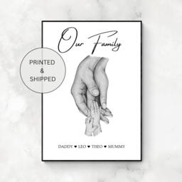 Custom Personalised Family Holding Hands Print, Sentimental Keepsake Gift, Family Christmas & Housewarming New Baby - thumbnail 1