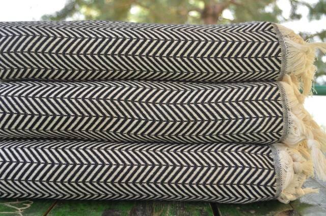 "Black Blanket, Throw Blanket, Bed Rug, Peshtemal Cover, Bed Cover, Turkish 100% Cotton Towel, 75""x91" - image 1