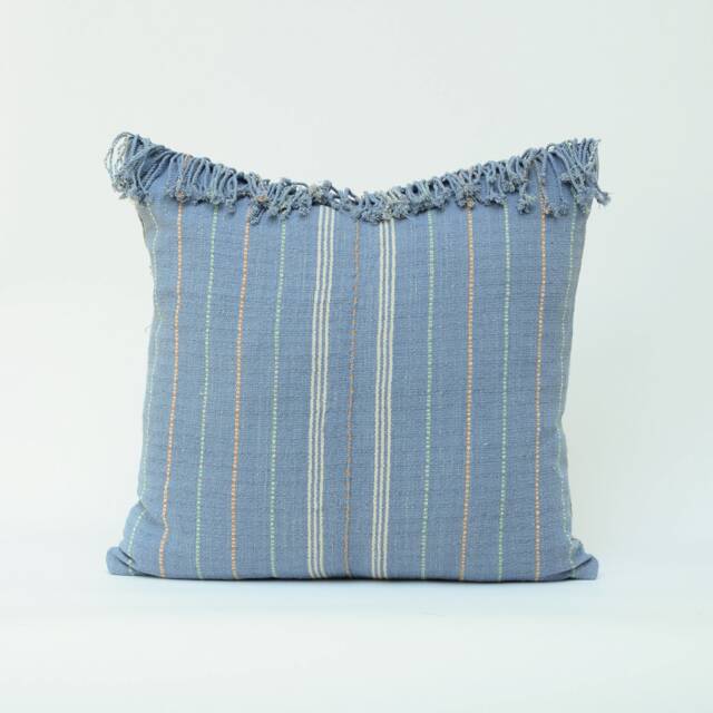 Handwoven Hill Tribe Cotton Pillow Cover, 20x20 Blue Striped Cushion - image 1