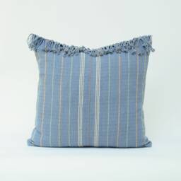 Handwoven Hill Tribe Cotton Pillow Cover, 20x20 Blue Striped Cushion - thumbnail 1