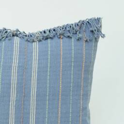 Handwoven Hill Tribe Cotton Pillow Cover, 20x20 Blue Striped Cushion - thumbnail 2