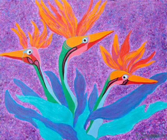 Birds Of Paradise Art Print Original Painting By Ken Tesoriere - image 1