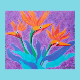 Birds Of Paradise Art Print Original Painting By Ken Tesoriere - thumbnail 3