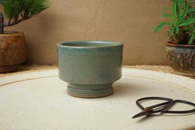 Handmade Green Blue Mame Bonsai Pot. 7.5cm Diameter, 5.5cm High. G2590 - image 1