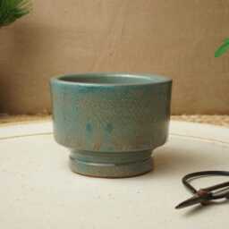 Handmade Green Blue Mame Bonsai Pot. 7.5cm Diameter, 5.5cm High. G2590 - thumbnail 3
