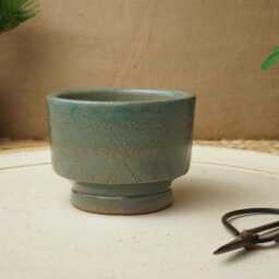 Handmade Green Blue Mame Bonsai Pot. 7.5cm Diameter, 5.5cm High. G2590 - thumbnail 2