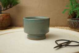 Handmade Green Blue Mame Bonsai Pot. 7.5cm Diameter, 5.5cm High. G2590 - thumbnail 1