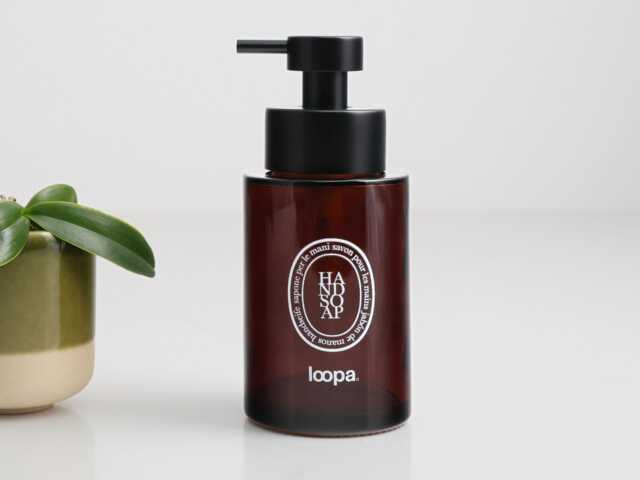 250Ml Amber Glass Soap Dispenser With White Oval Label - Eco Refillable Pump Bottle Sustainable Bathroom Reusable Design - image 1