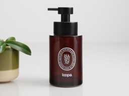250Ml Amber Glass Soap Dispenser With White Oval Label - Eco Refillable Pump Bottle Sustainable Bathroom Reusable Design - thumbnail 1