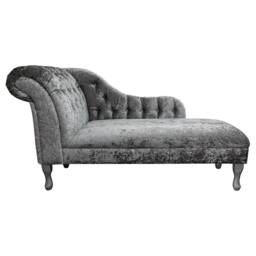 Handmade Steel Crushed Velvet Large Chesterfield Chaise Longue Grey Buttoned Indoor Lounger, British Made - thumbnail 2