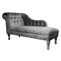 Handmade Steel Crushed Velvet Large Chesterfield Chaise Longue Grey Buttoned Indoor Lounger, British Made - thumbnail 1