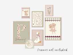 Set Of Girls Dusty Pink & Sage Green With A Pop Berry, Gallery Wall Prints For Room, Playroom Or Nursery - Unframed - thumbnail 1