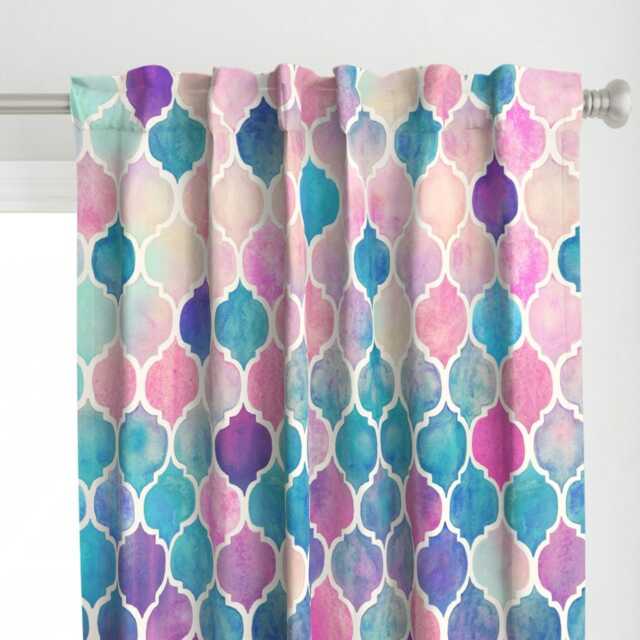 Ogee Curtain Panel - Pink Purple Blue Moroccan Tile Watercolor Custom Rainbow Pastel By Micklyn - image 1