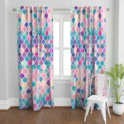 Ogee Curtain Panel - Pink Purple Blue Moroccan Tile Watercolor Custom Rainbow Pastel By Micklyn - thumbnail 2