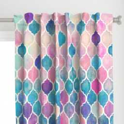 Ogee Curtain Panel - Pink Purple Blue Moroccan Tile Watercolor Custom Rainbow Pastel By Micklyn - thumbnail 1