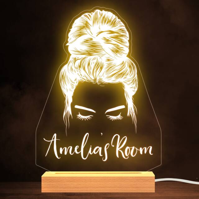 Girl Beauty Messy Bun Hair Glamour Name Room Personalised Gift Lamp Night Light - image 1