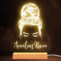 Girl Beauty Messy Bun Hair Glamour Name Room Personalised Gift Lamp Night Light - thumbnail 1