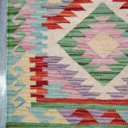 Multicolour Runner Rug, Handmade Artisan Afghan Turkish Scandinavian Navajo Bohemian Flatweave Wool Kilim 198x69 cm - thumbnail 4