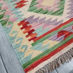 Multicolour Runner Rug, Handmade Artisan Afghan Turkish Scandinavian Navajo Bohemian Flatweave Wool Kilim 198x69 cm - thumbnail 2