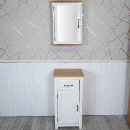 White Painted Bathroom Furniture Small Vanity Cabinet - Cupboard With Shelving Storage 300P
