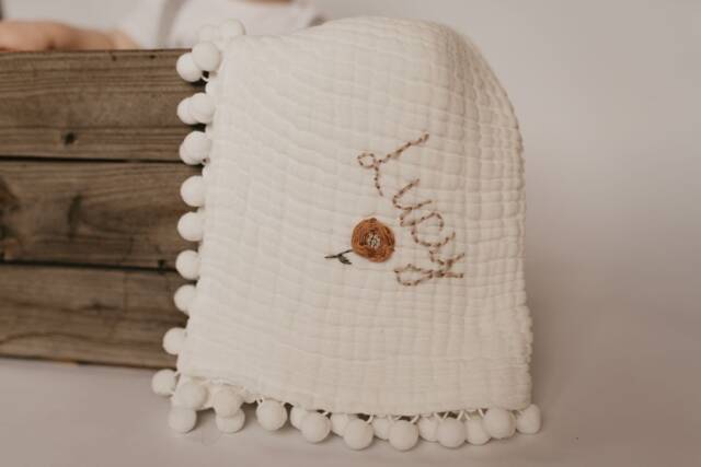 Cloud Pom Blanket Personalized Baby Blanket, Swaddle With Name, Blanket Name - image 1