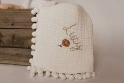 Cloud Pom Blanket Personalized Baby Blanket, Swaddle With Name, Blanket Name
