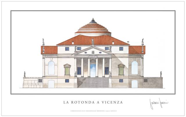 Palladio Rotonda Watercolor Print, Signed Architecture Art, Italian Villa - 33x23In - image 1