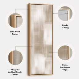 Beige Abstract Lines Vertical Canvas Wall Art - Cream Sand Skinny Print Perfect For Hallway, Office, Living Room Or Bedroom Interiors - thumbnail 2