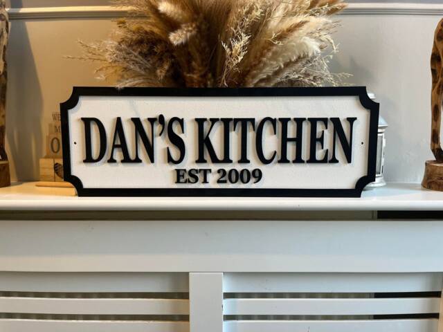 street Sign 3D Look - {Name's} Kitchen Personalised Wall Mount Mdf Home Decor Gift Birthday Wedding Christmas 3 Sizes - image 1