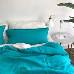 Teal Linen King Duvet Cover - Jewel Tone Cheerful Bedding Made To Order in The Usa - thumbnail 3