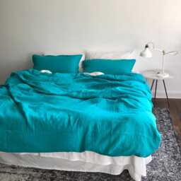 Teal Linen King Duvet Cover - Jewel Tone Cheerful Bedding Made To Order in The Usa - thumbnail 1