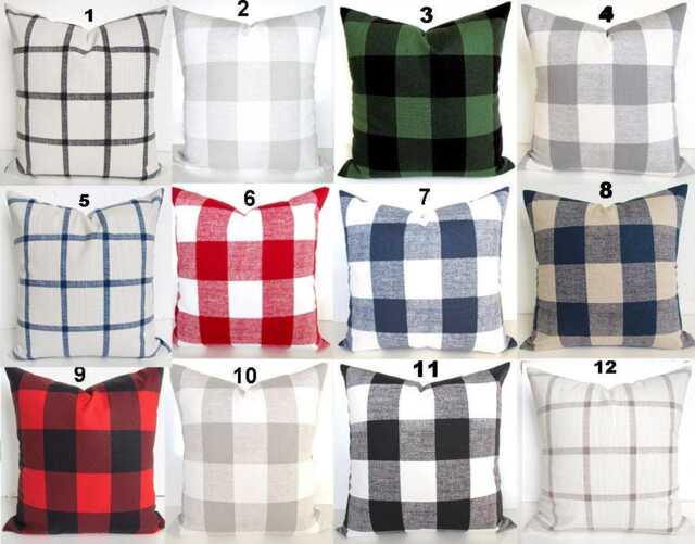 Black Buffalo Check Pillow Covers Blue Buffalo Check Throw Pillows Tan Green Red Plaid Pillow 16 18x18 20 Gray - image 1