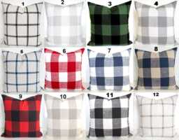 Black Buffalo Check Pillow Covers Blue Buffalo Check Throw Pillows Tan Green Red Plaid Pillow 16 18x18 20 Gray - thumbnail 1
