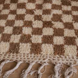 Gorgeous Beni Ourain Rug, Checkered Moroccan Wool Handmade Checkerboard Berber Beige Tufted Rug - thumbnail 4