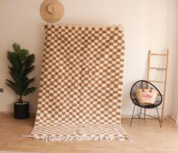 Gorgeous Beni Ourain Rug, Checkered Moroccan Wool Handmade Checkerboard Berber Beige Tufted Rug