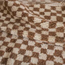 Gorgeous Beni Ourain Rug, Checkered Moroccan Wool Handmade Checkerboard Berber Beige Tufted Rug - thumbnail 2
