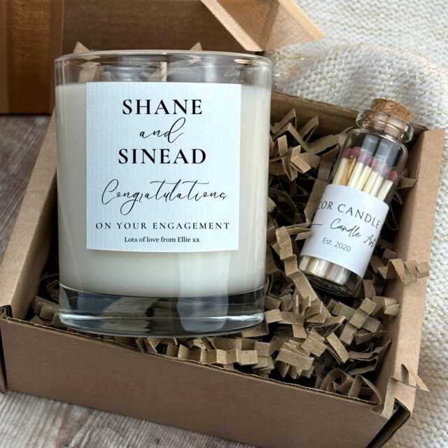 Personalised Engagement Gift Box With Matches - Custom Congratulations Candle For Couples - image 1