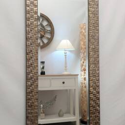 Full Length Wall Mirror Wood Square Mosaic Design Frame Champagne Antique Silver Colour Bevelled Edge 132x46cm - 52x18 Inches - thumbnail 2