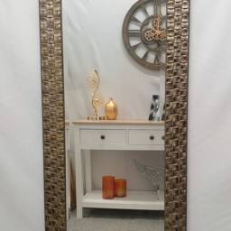 Full Length Wall Mirror Wood Square Mosaic Design Frame Champagne Antique Silver Colour Bevelled Edge 132x46cm - 52x18 Inches - thumbnail 3